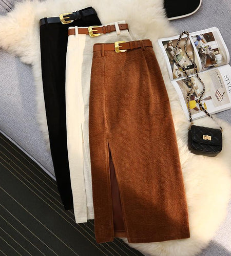 High Waist A-Line Corduroy Skirt for Women